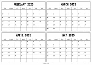 February March April May 2025 Calendar