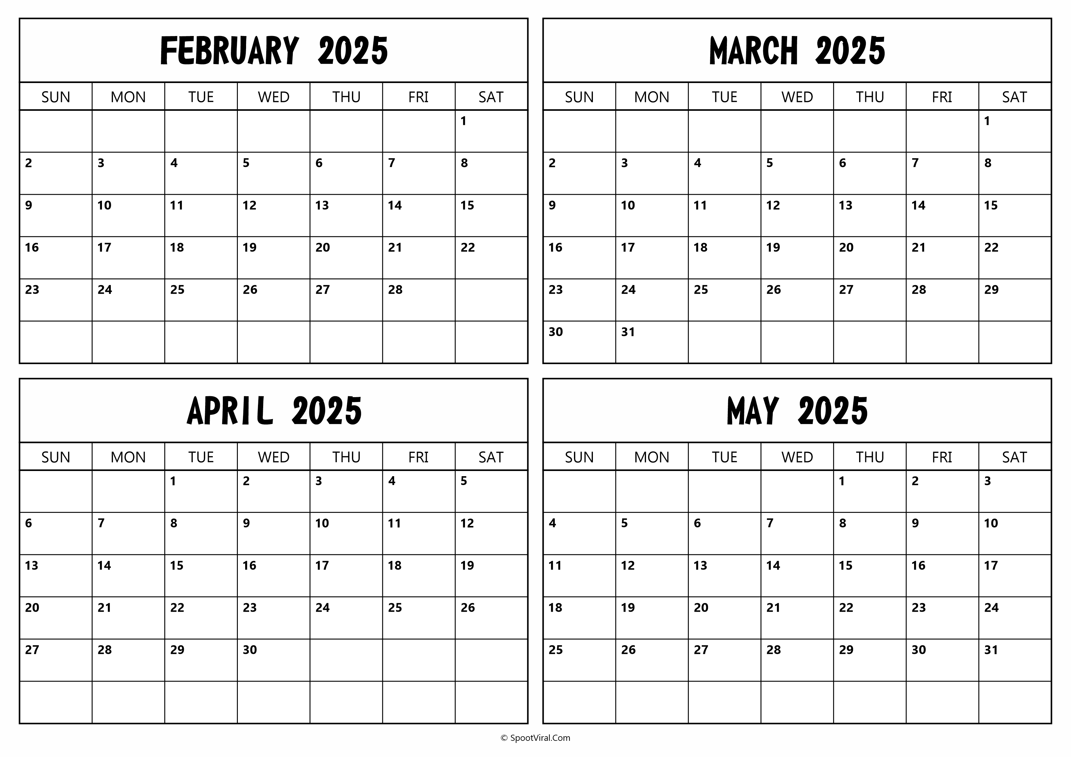 February To May 2025 Calendar Templates SpootViral