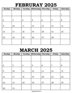 February and March Calendar 2025