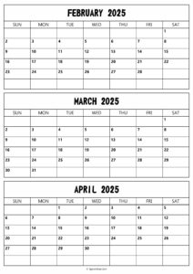 February to April 2025 Calendar