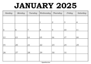 January 2025 Calendar Template