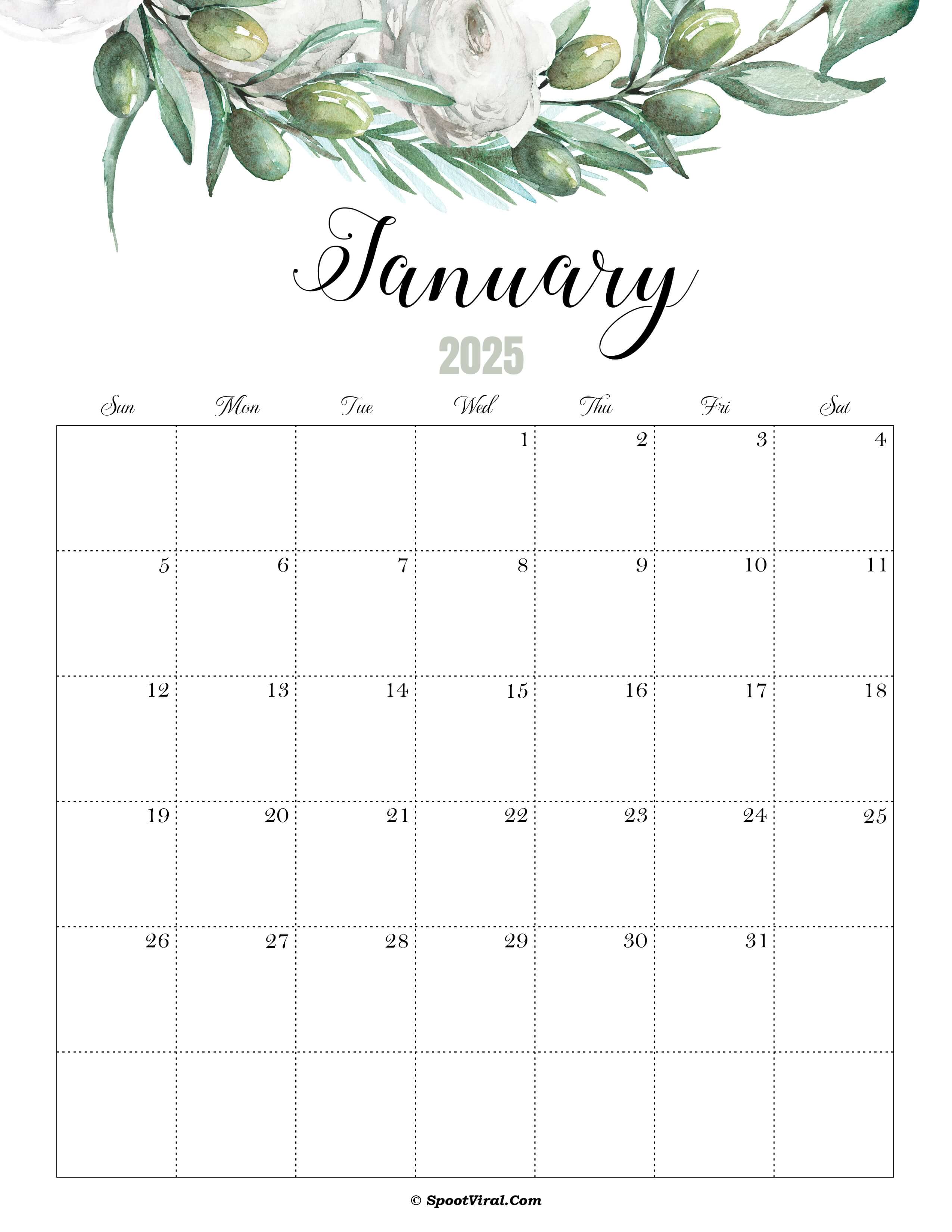 January Calendar 2025 Cute