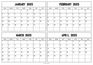 January February March April 2025 Calendar