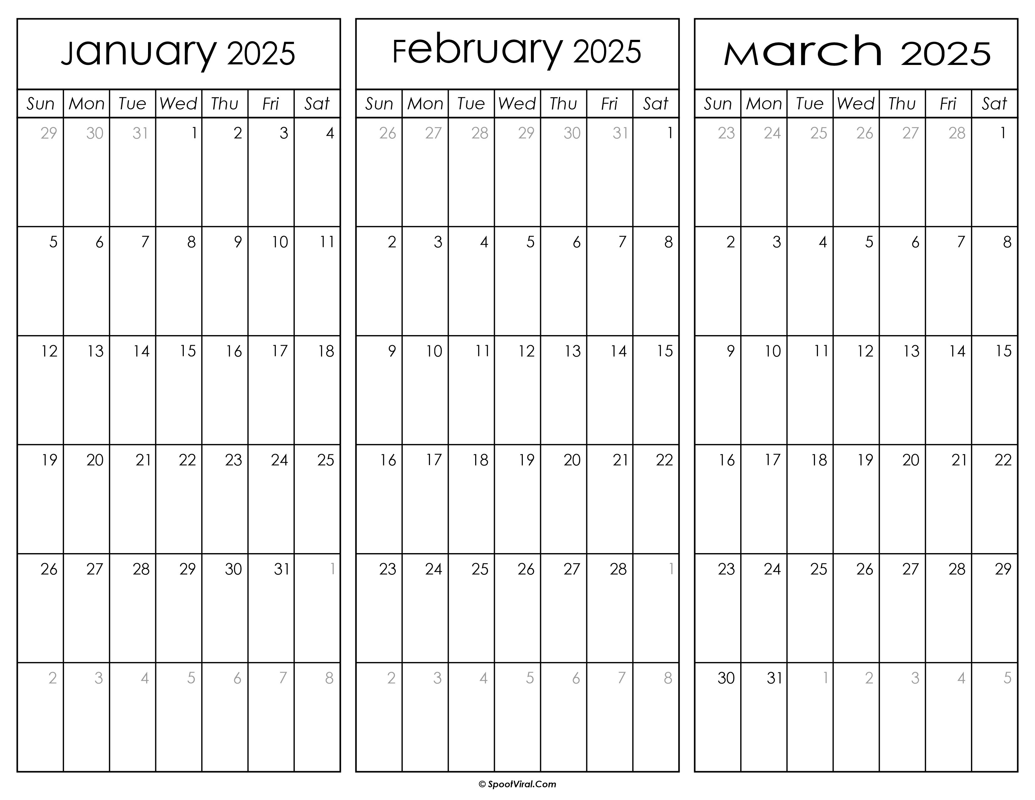 January To March 2025 Calendar Templates SpootViral