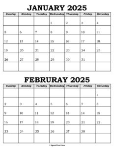 January and February Calendar 2025