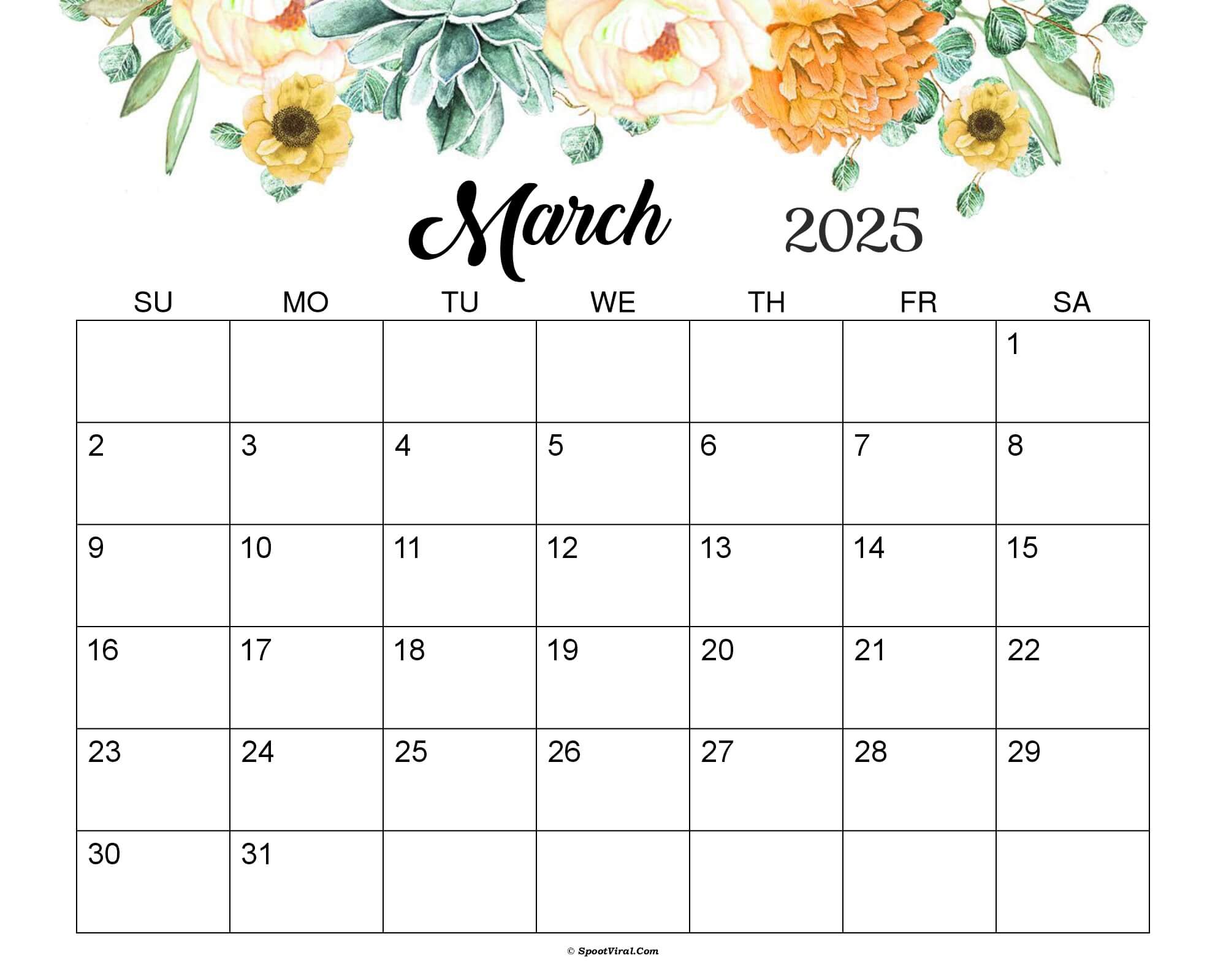 March 2025 Calendar Cute