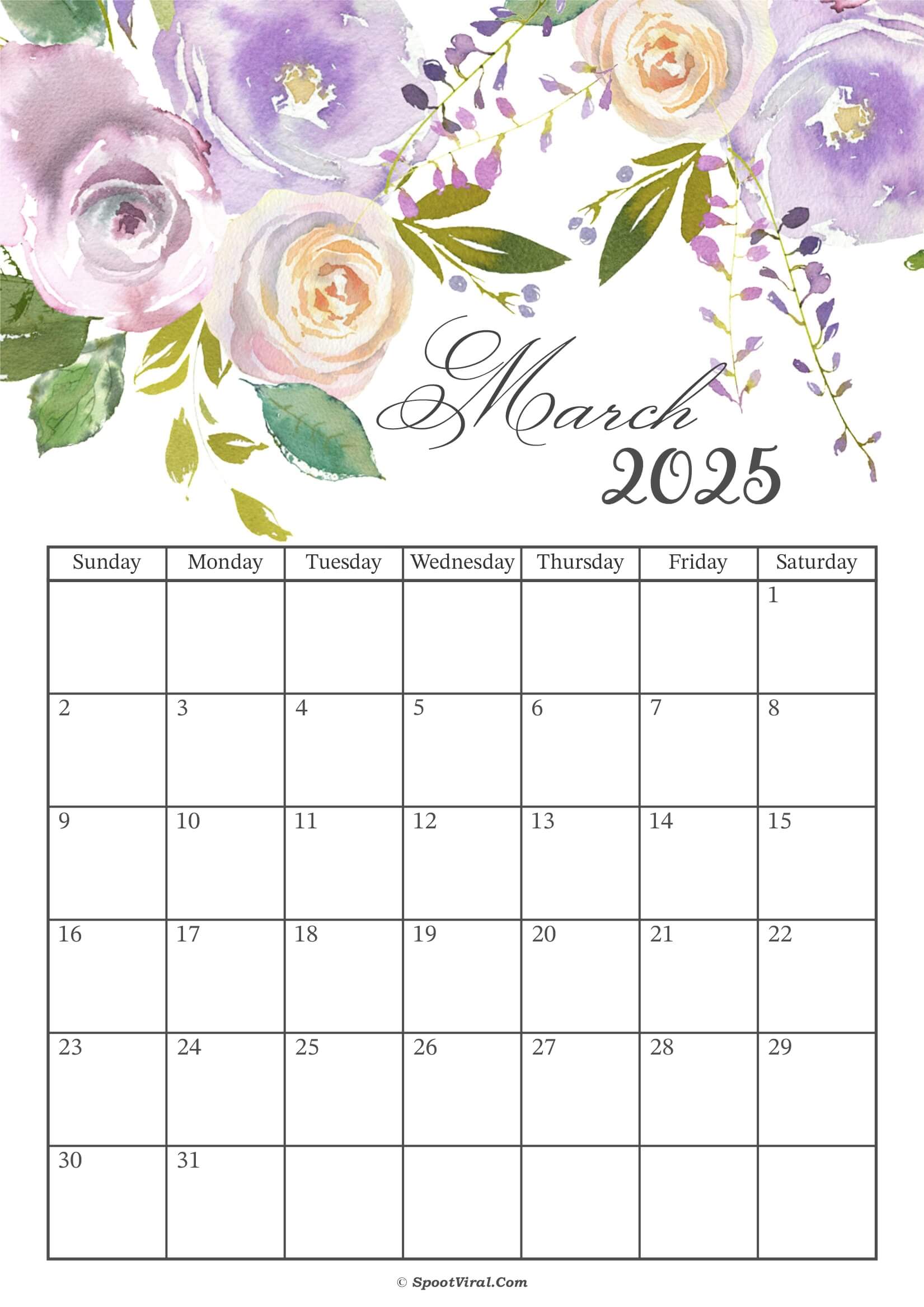 March 2025 Calendar Floral