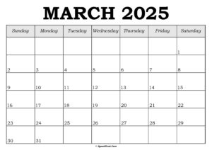 March 2025 Calendar Template