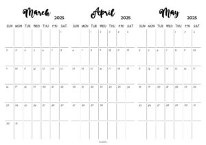 March April May 2025 Calendar