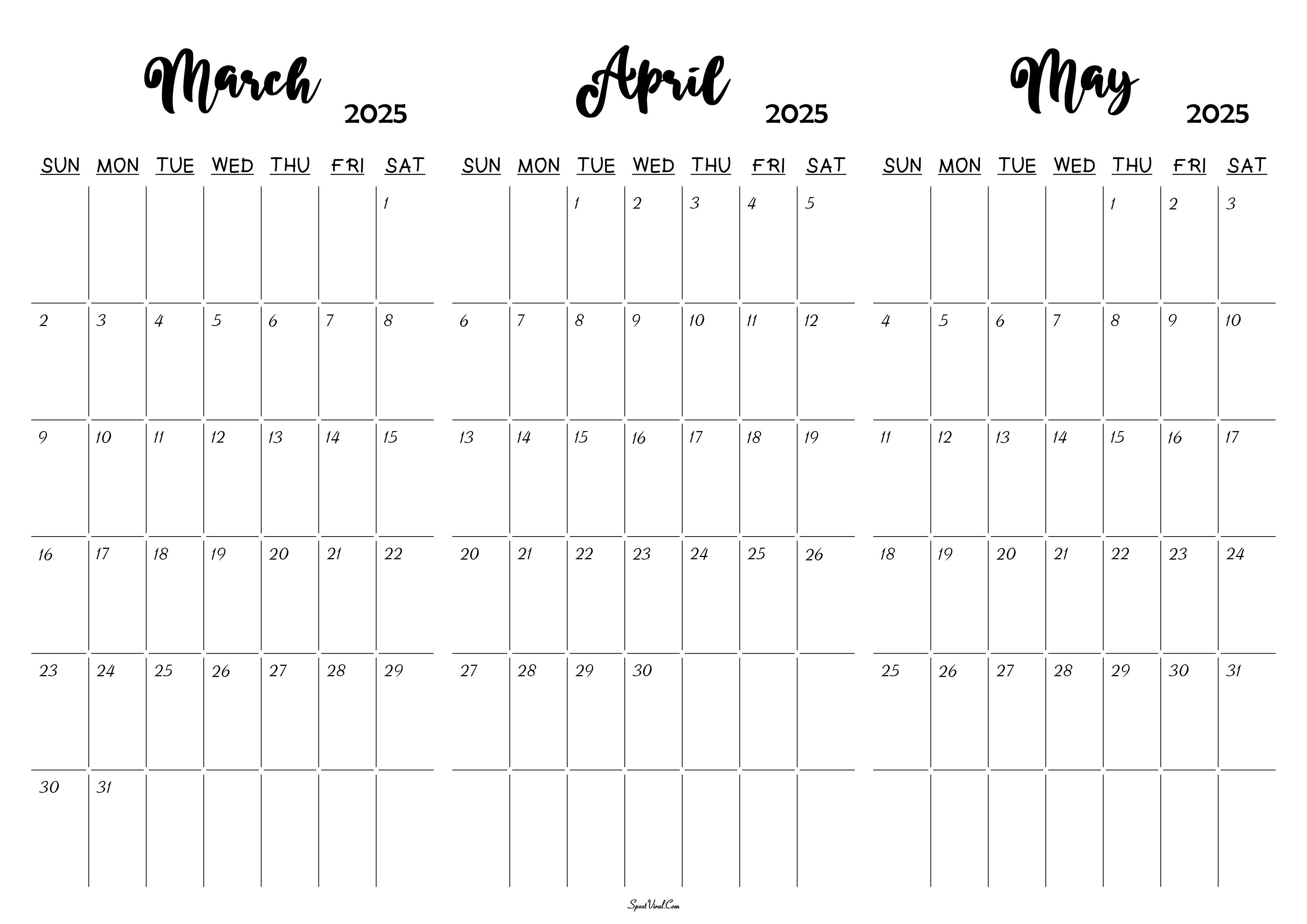 March April May 2025 Calendar
