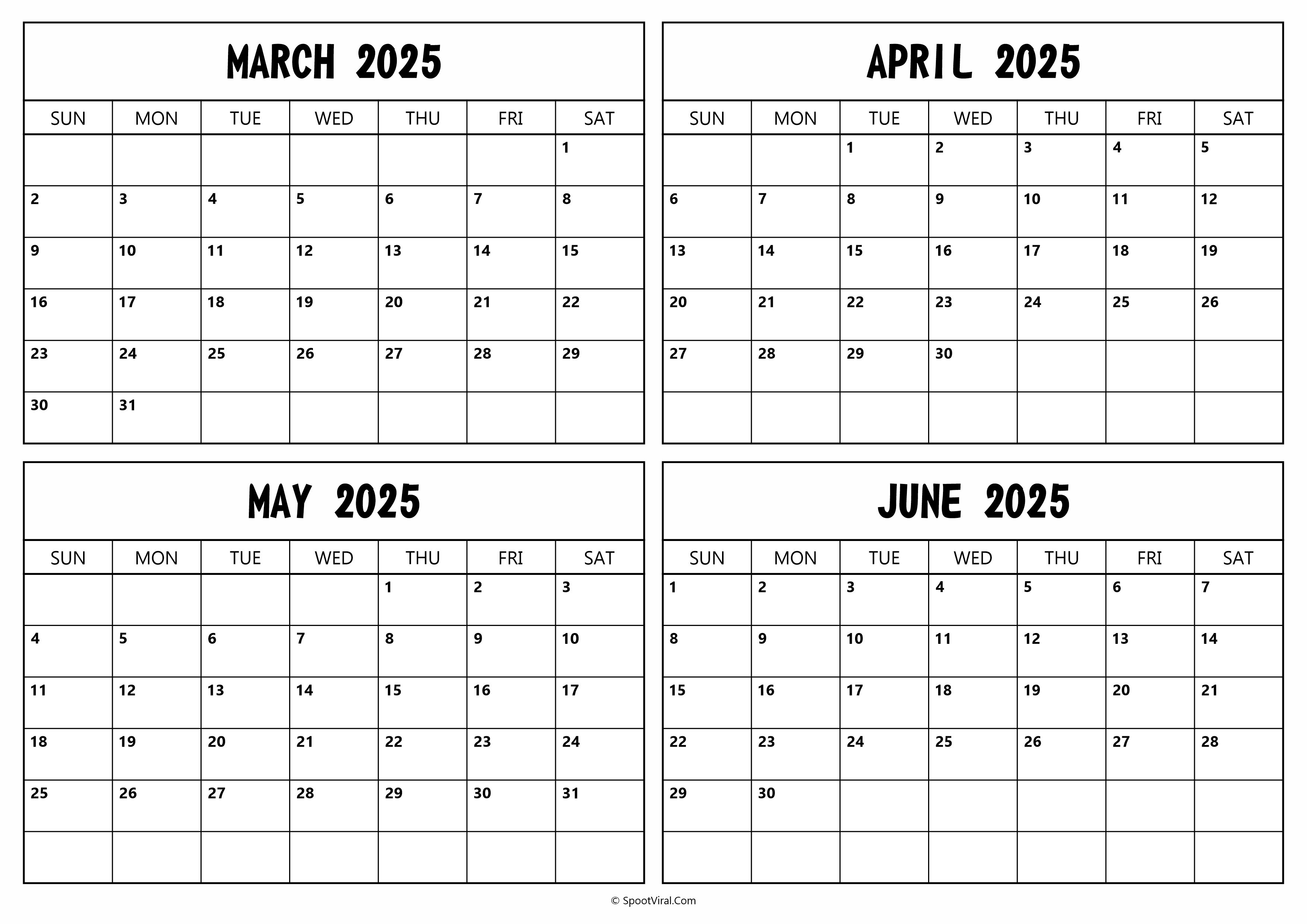 March April May June 2025 Calendar
