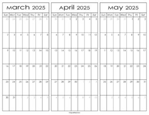 March April and May Calendar 2025