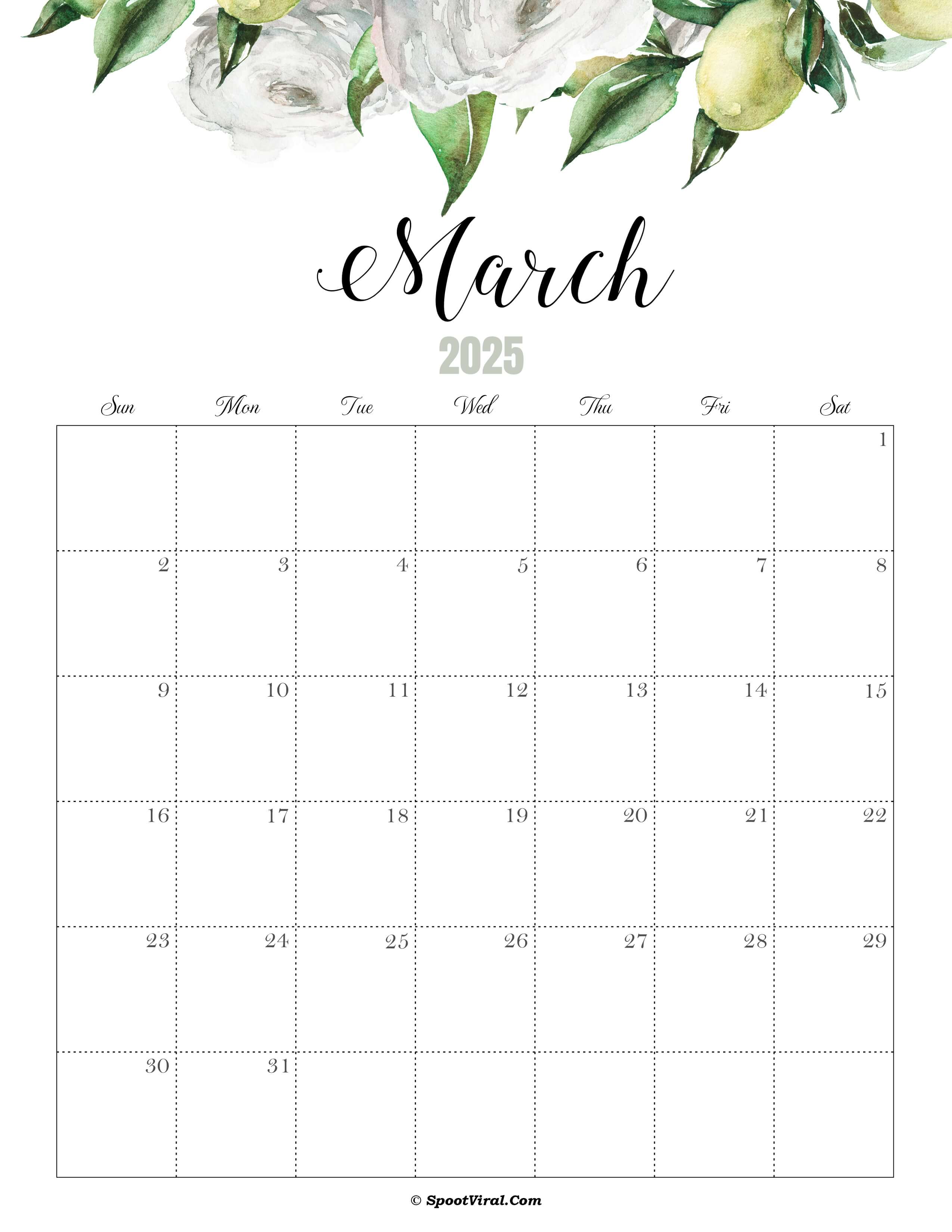 March Calendar 2025 Cute