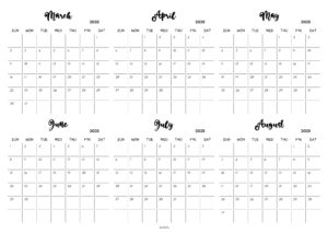 March to August 2025 Calendar