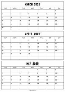 March to May 2025 Calendar