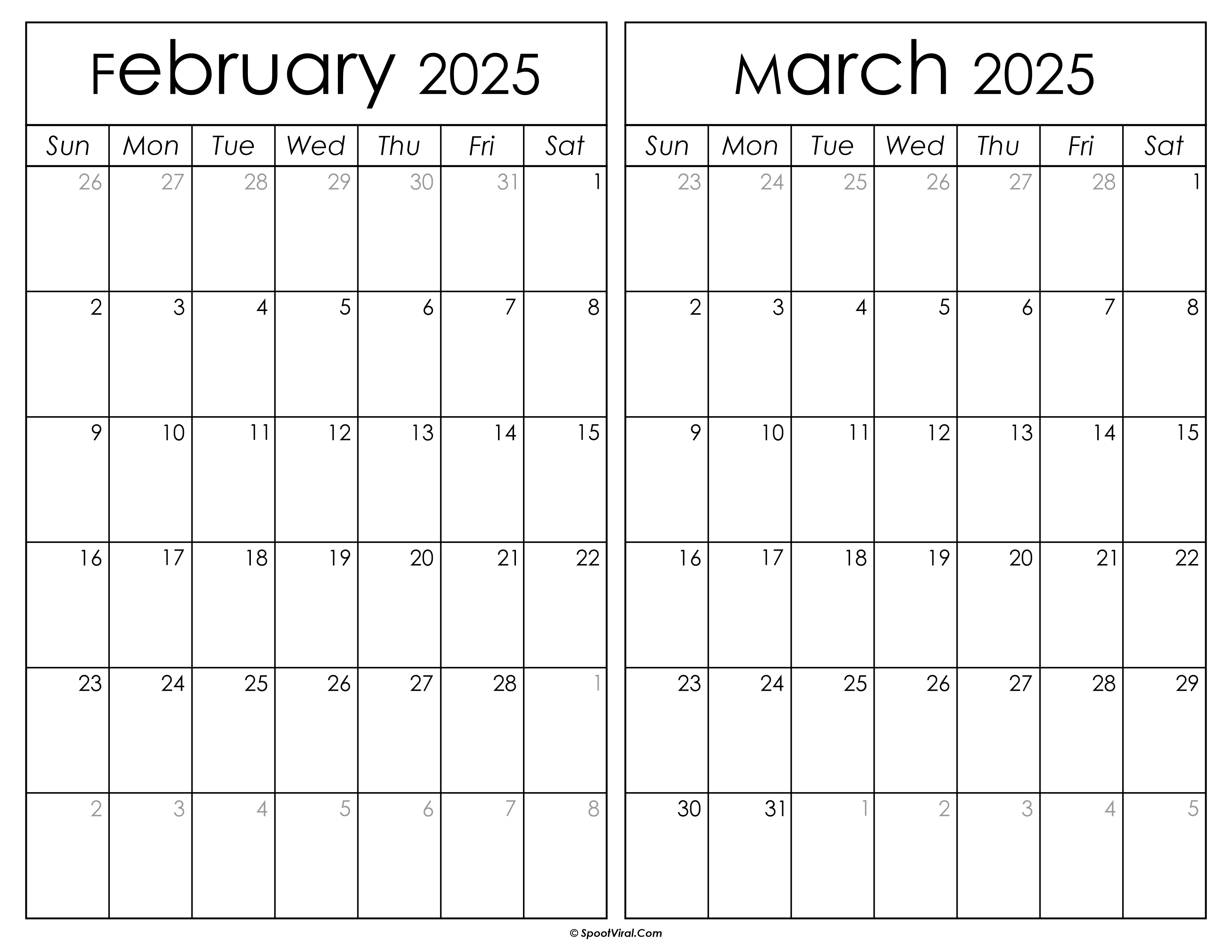 Printable February March 2025 Calendar