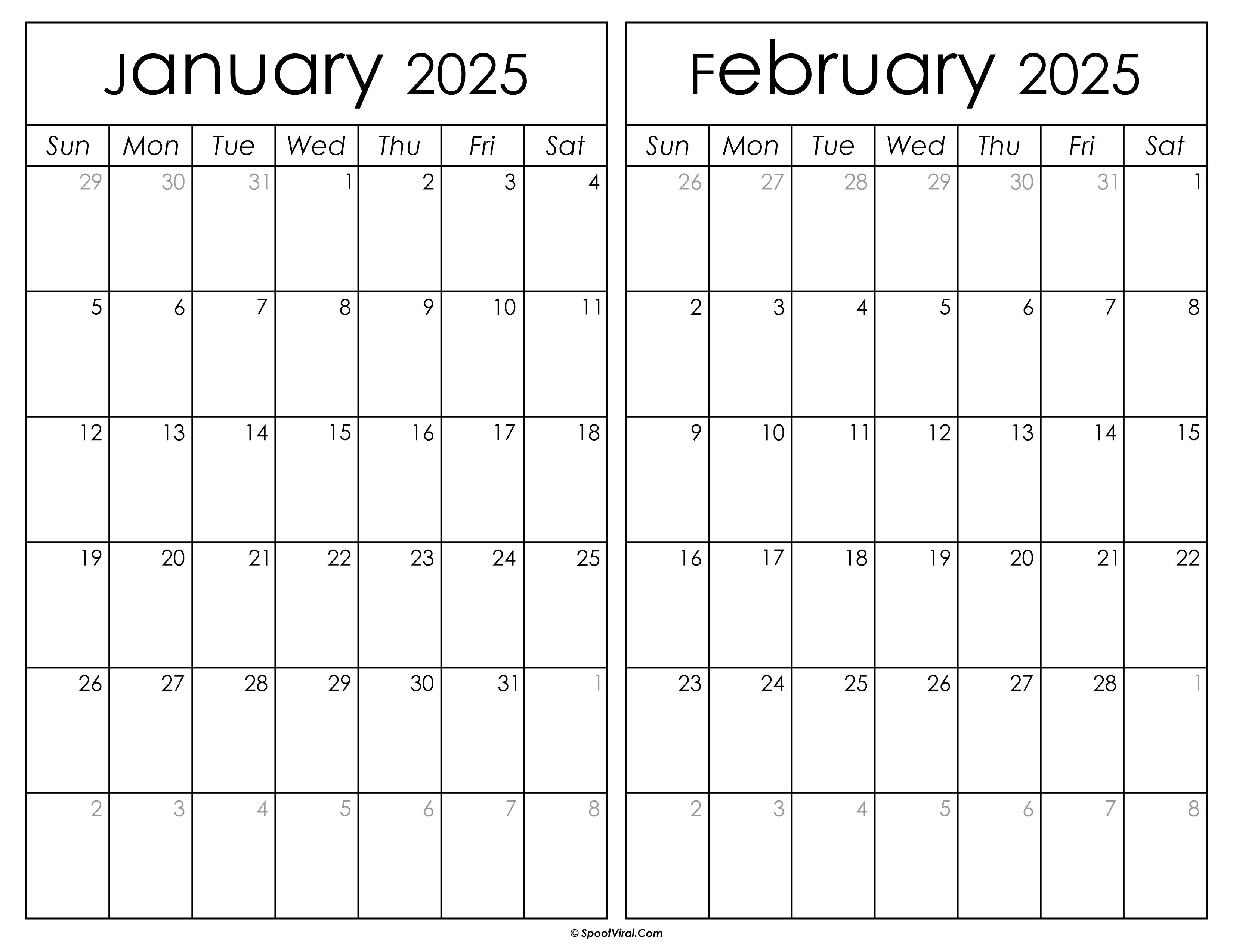 Printable January February 2025 Calendar