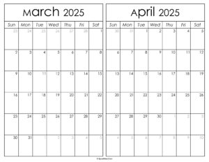 Printable March April 2025 Calendar