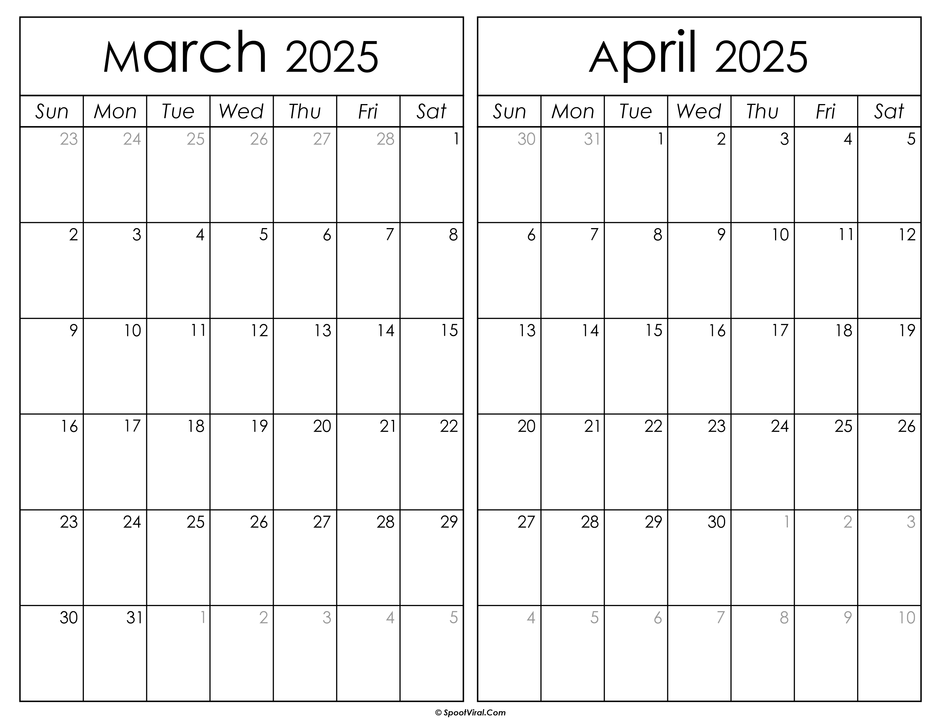 March April 2025 Calendar Templates SpootViral