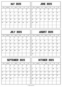 2025 May to October Calendar