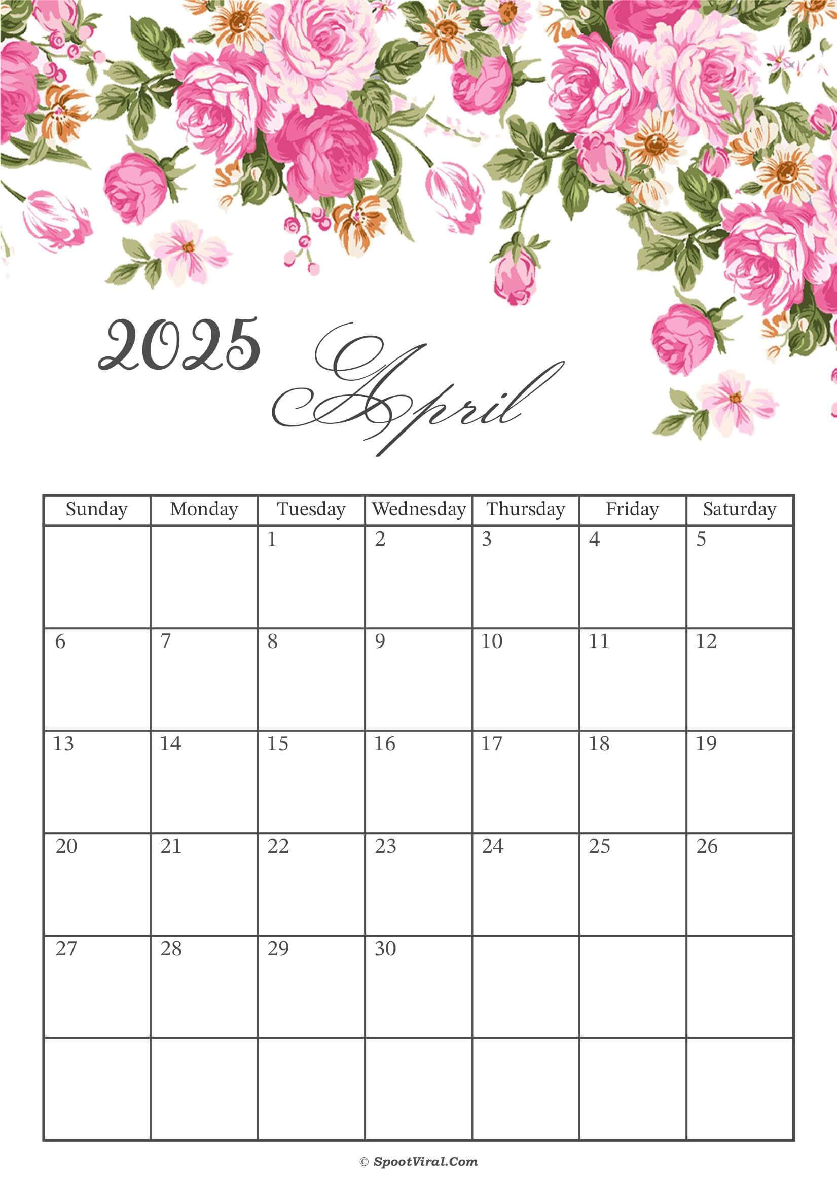 April 2025 Calendar Floral