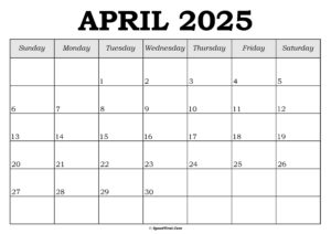 April 2025 Calendar Template