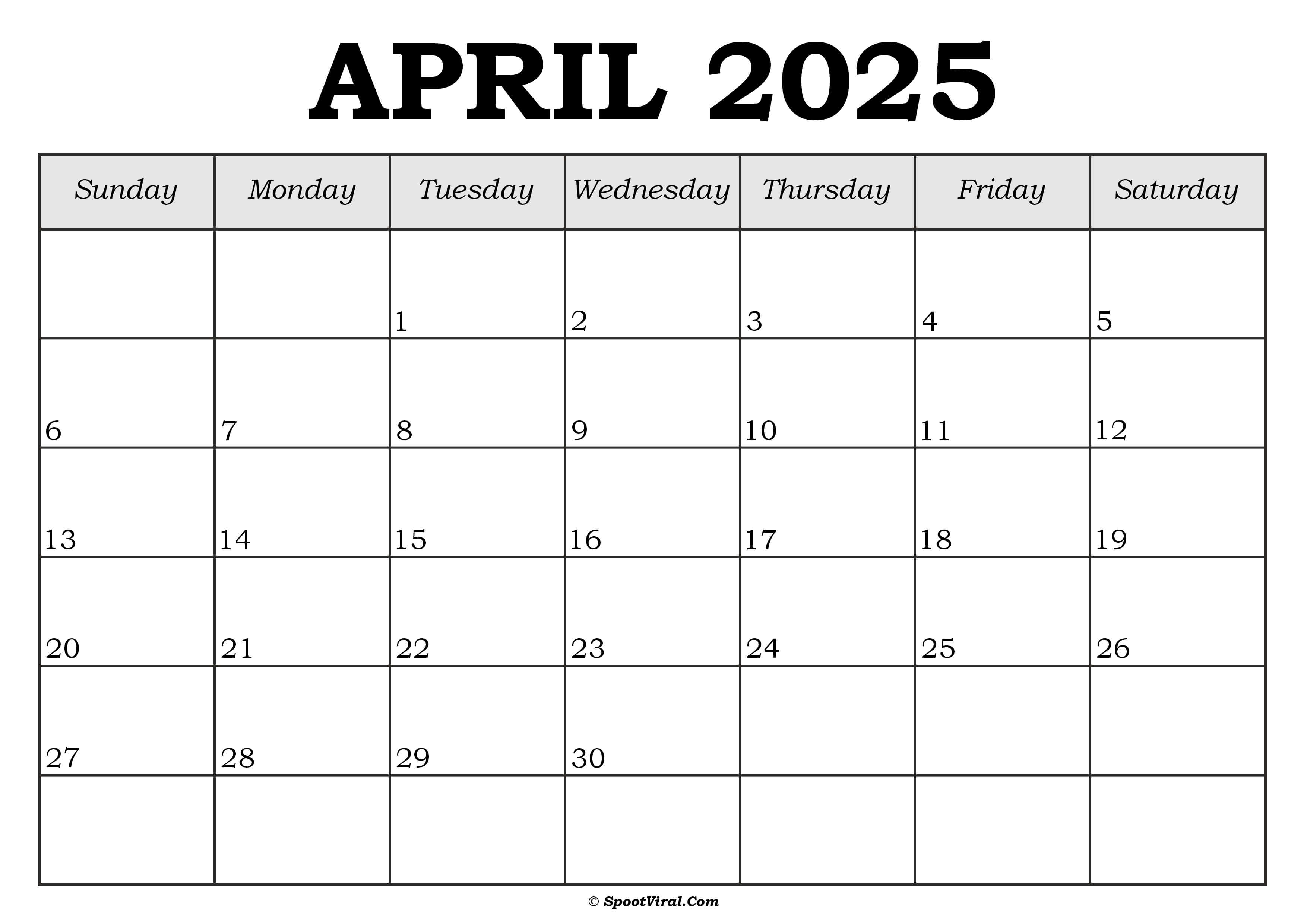 April 2025 Calendar Template