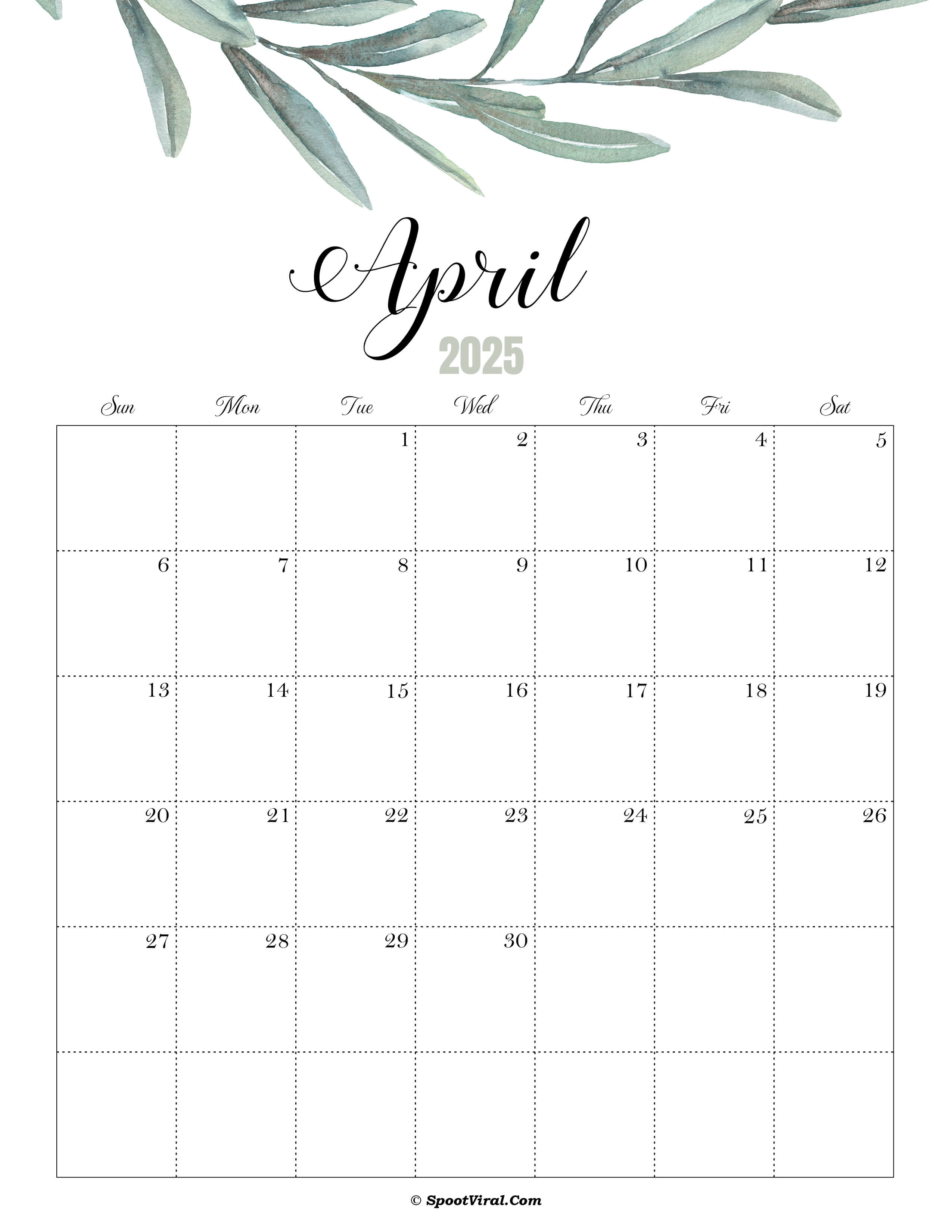 April Calendar 2025 Cute