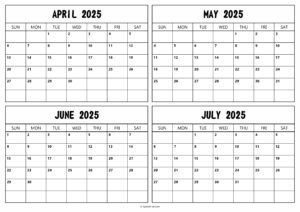 April May June July 2025 Calendar