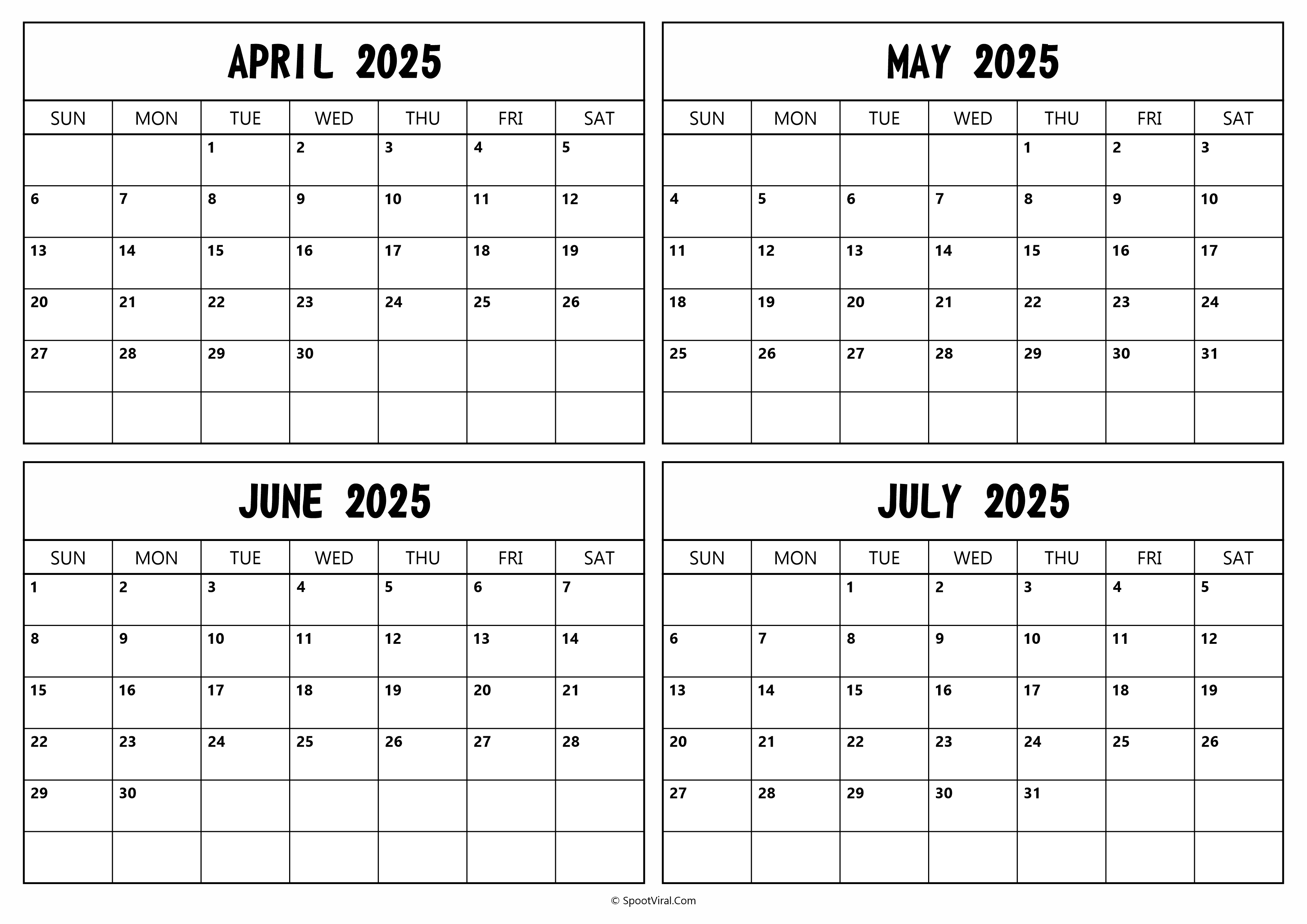 April May June July 2025 Calendar