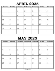 April and May Calendar 2025