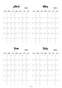 April to July 2025 Calendar