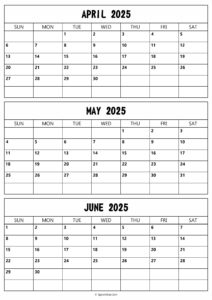 April to June 2025 Calendar