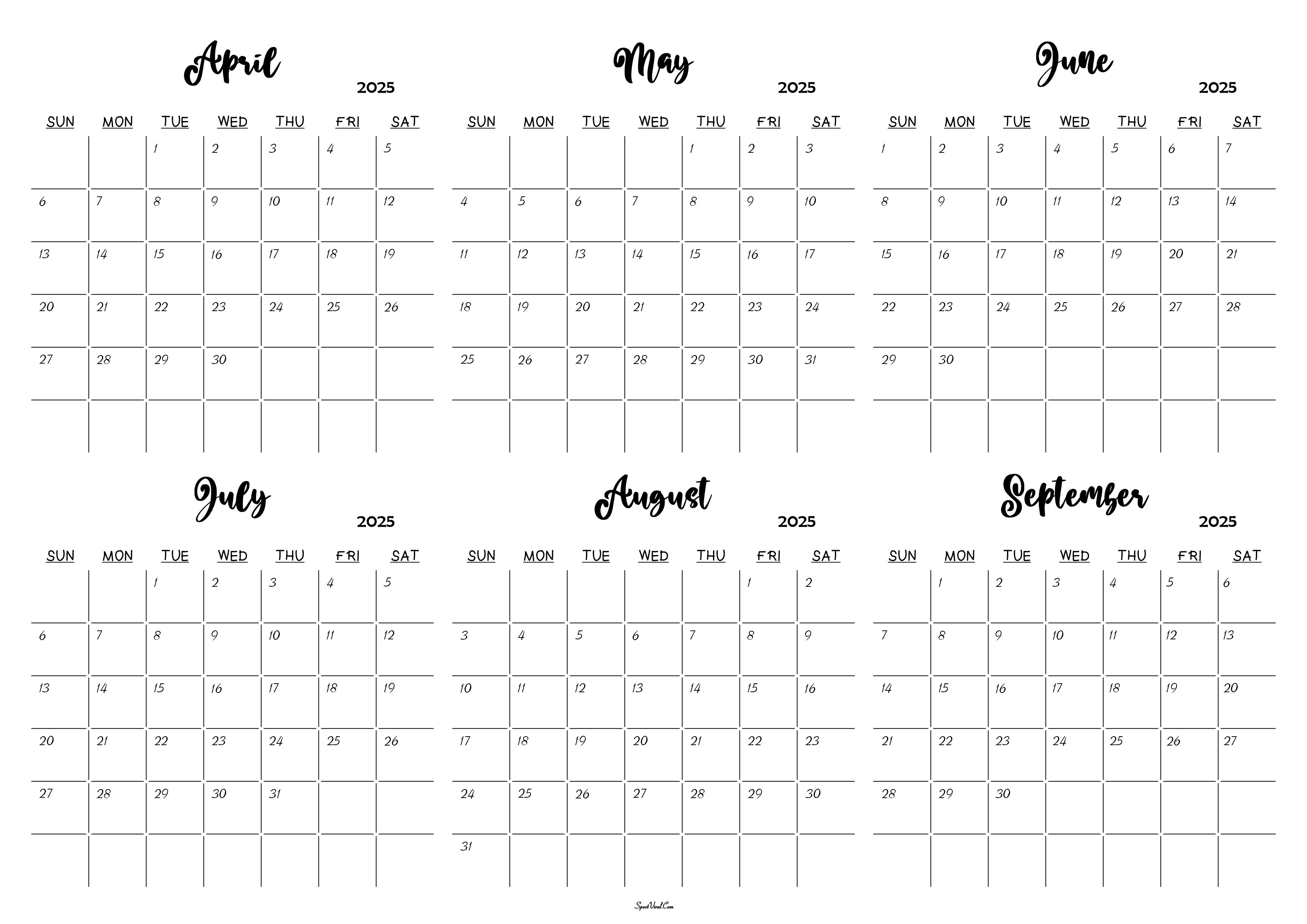 April to September 2025 Calendar