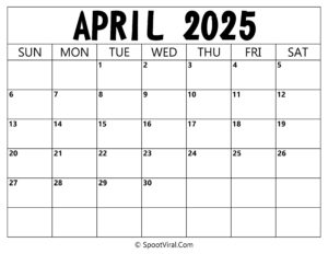 Blank Calendar April 2025