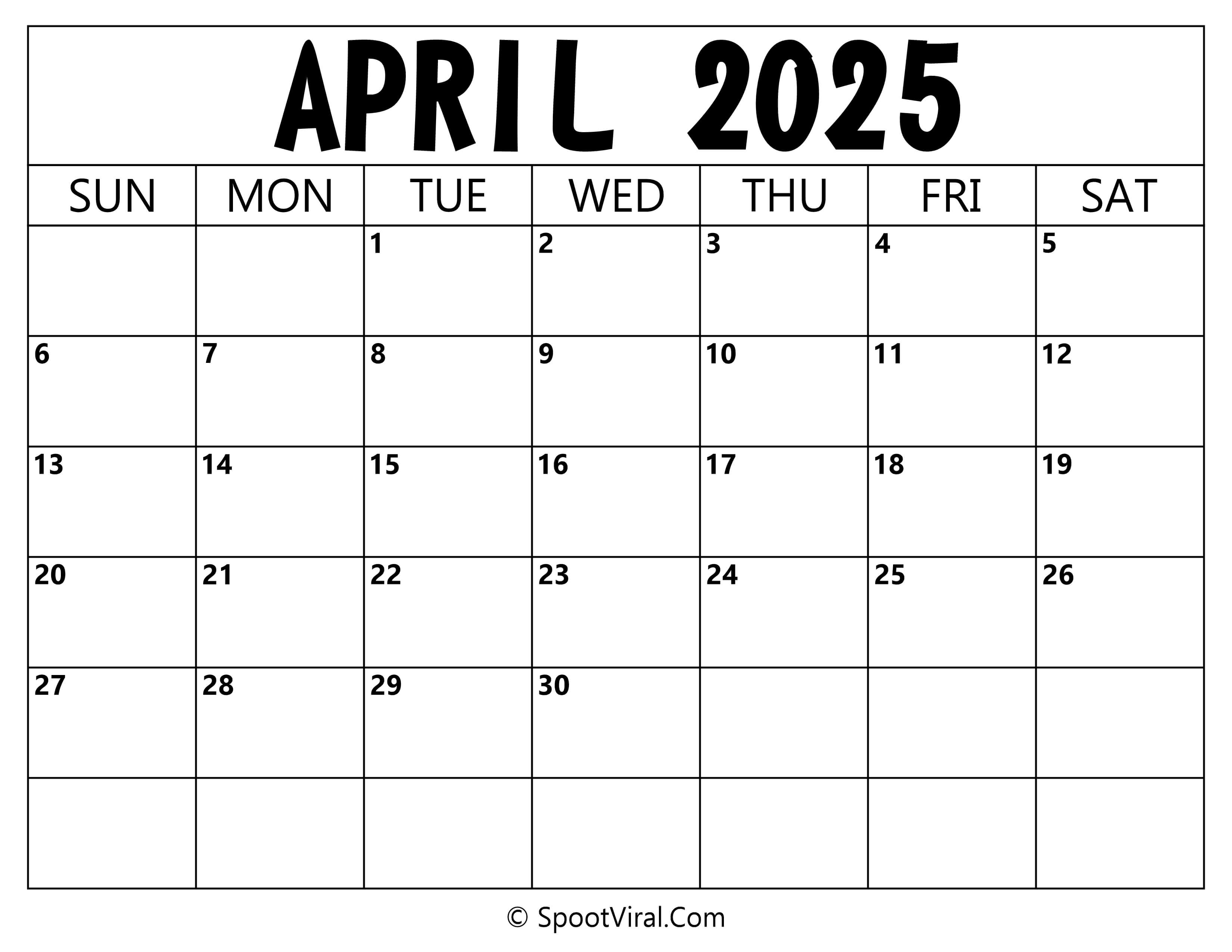 Blank Calendar April 2025