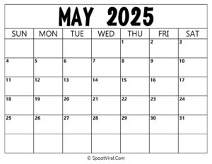 Blank Calendar May 2025