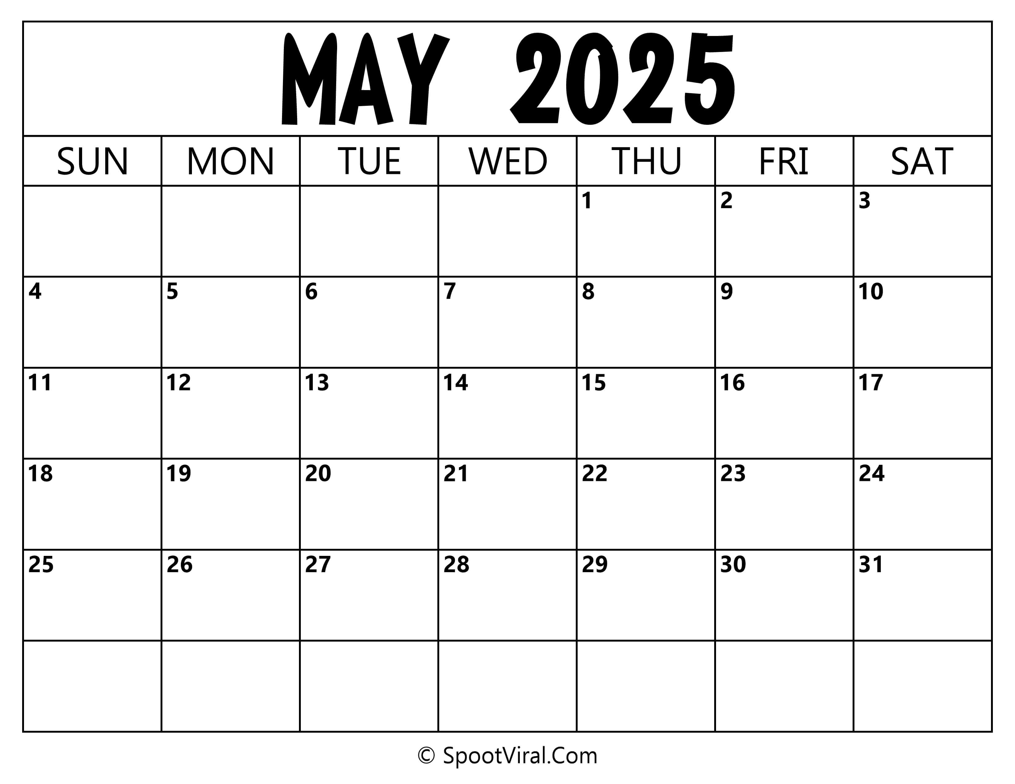 Blank Calendar May 2025