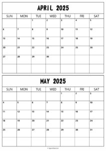 Calendar 2025 April May