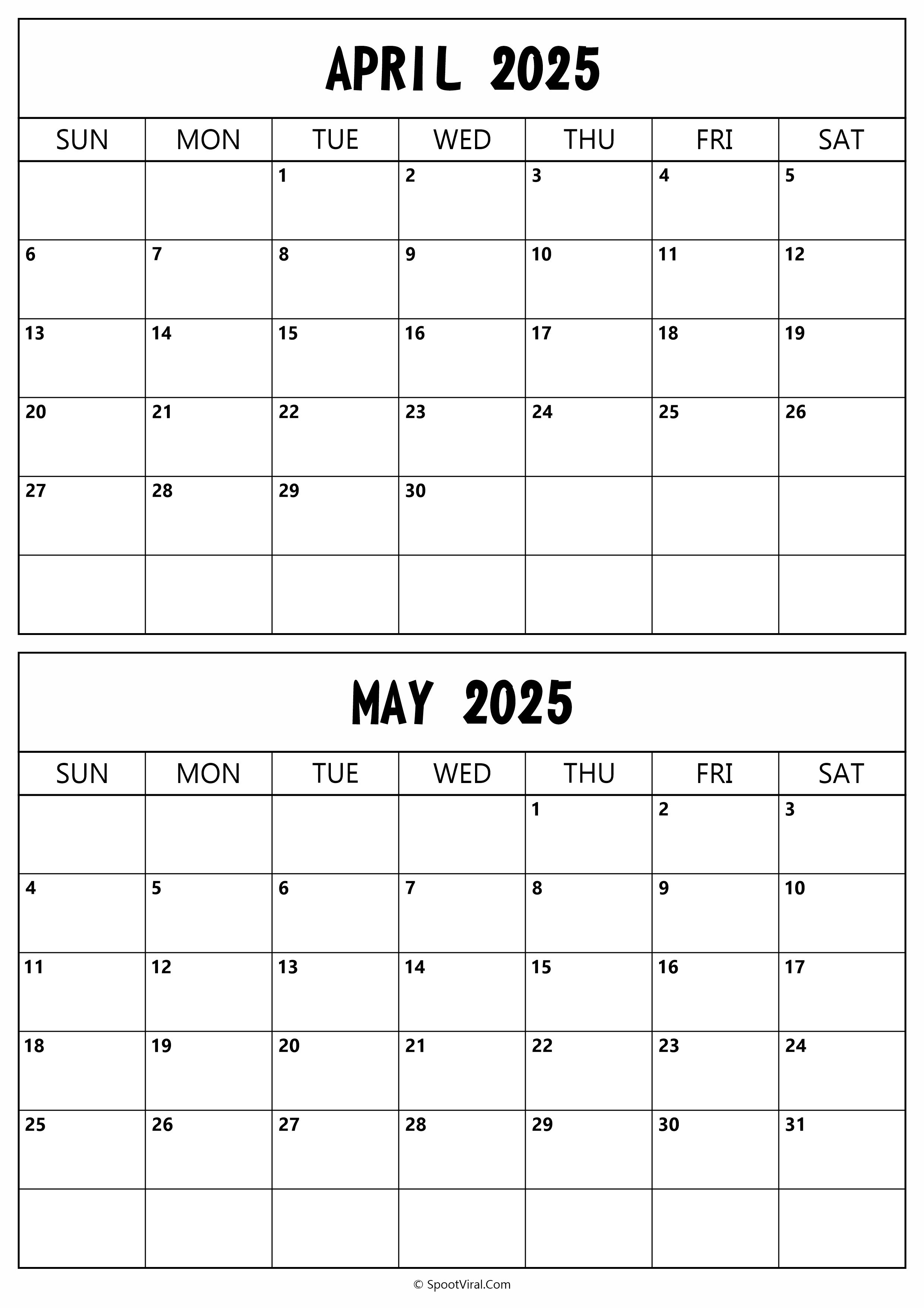 Calendar 2025 April May