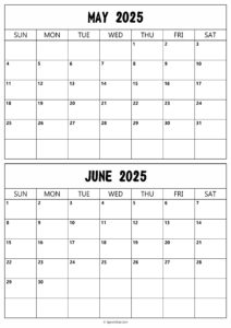 Calendar 2025 May June