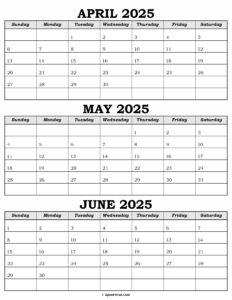 Calendar April May June 2025