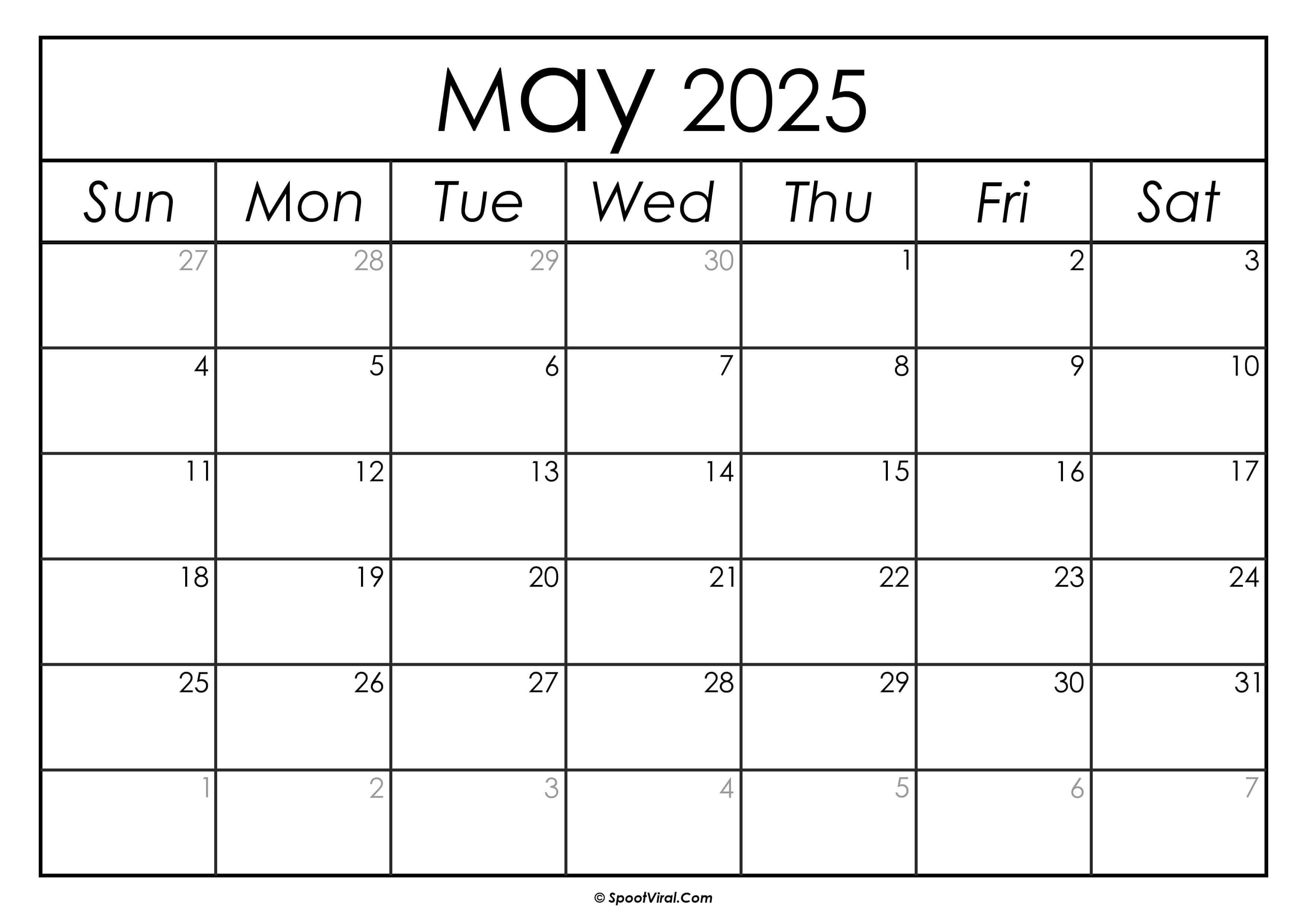 May 2025 Calendar Printable