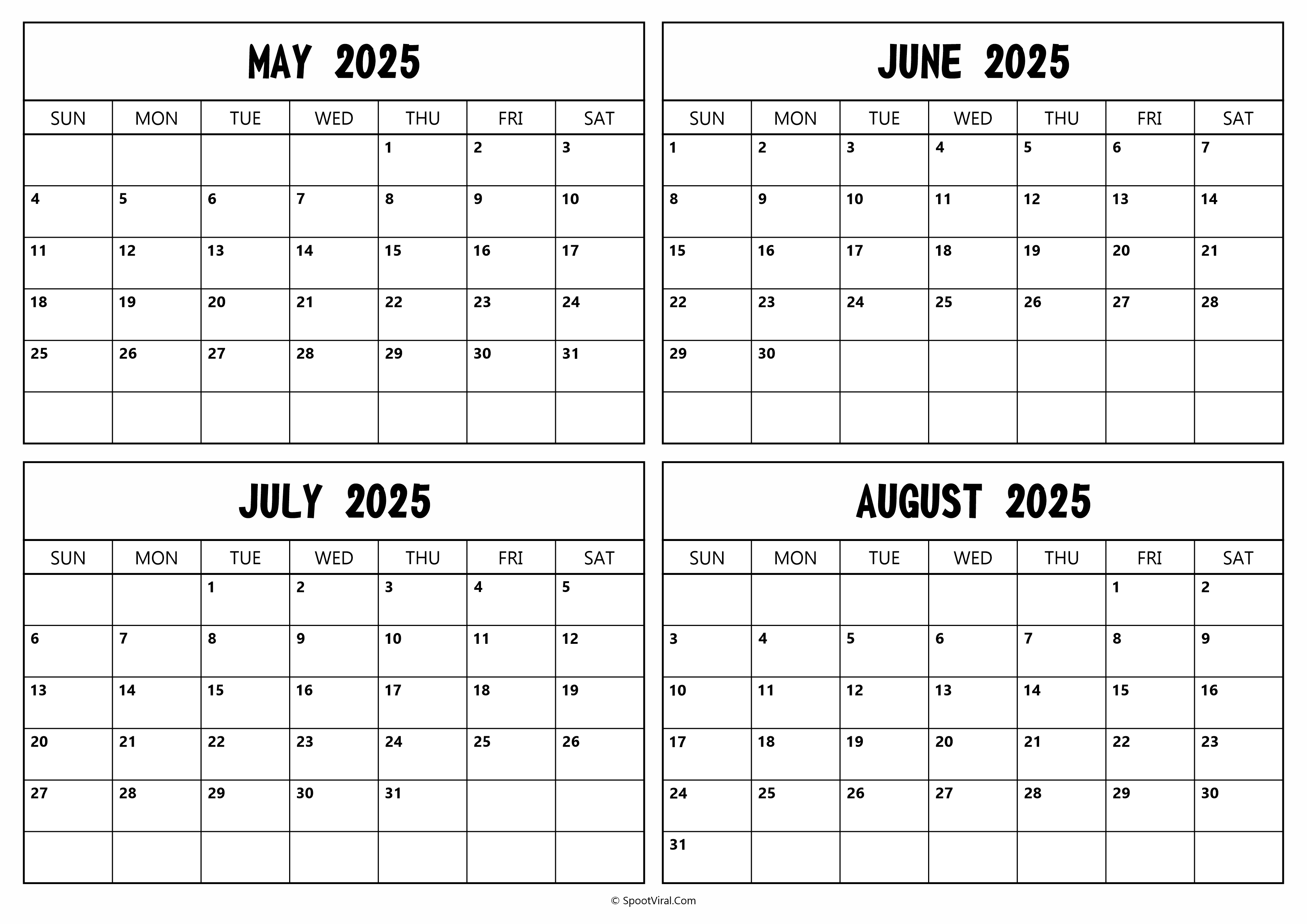 May June July August 2025 Calendar