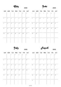 May to August 2025 Calendar