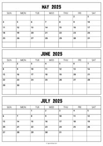 May to July 2025 Calendar