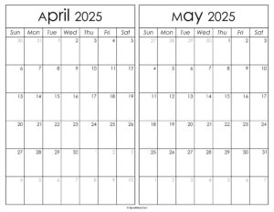 Printable April May 2025 Calendar