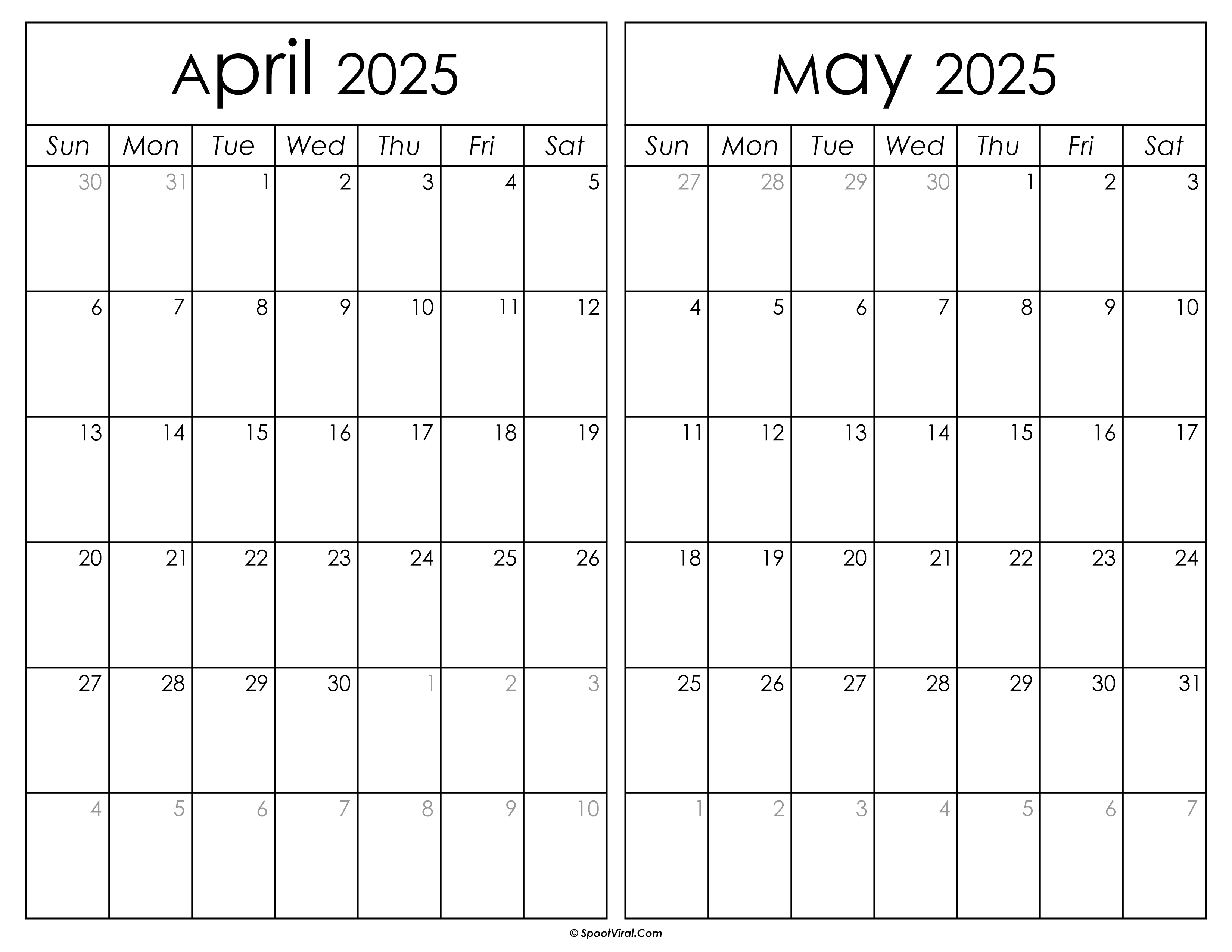 Printable April May 2025 Calendar