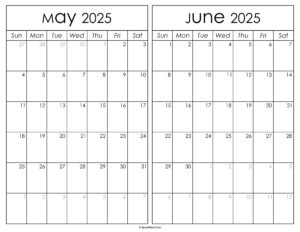 Printable May June 2025 Calendar