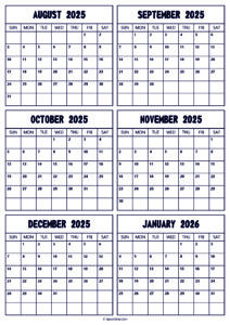 2025 August to 2026 January Calendar